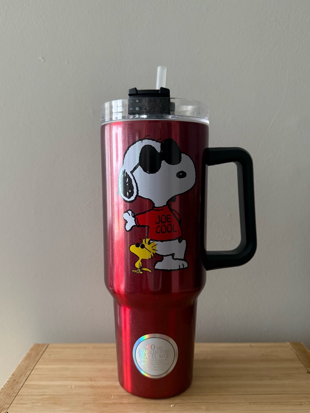 Red Snoopy "Joe Cool" Travel Tumbler with Handle & Straw - Picture 2 of 3